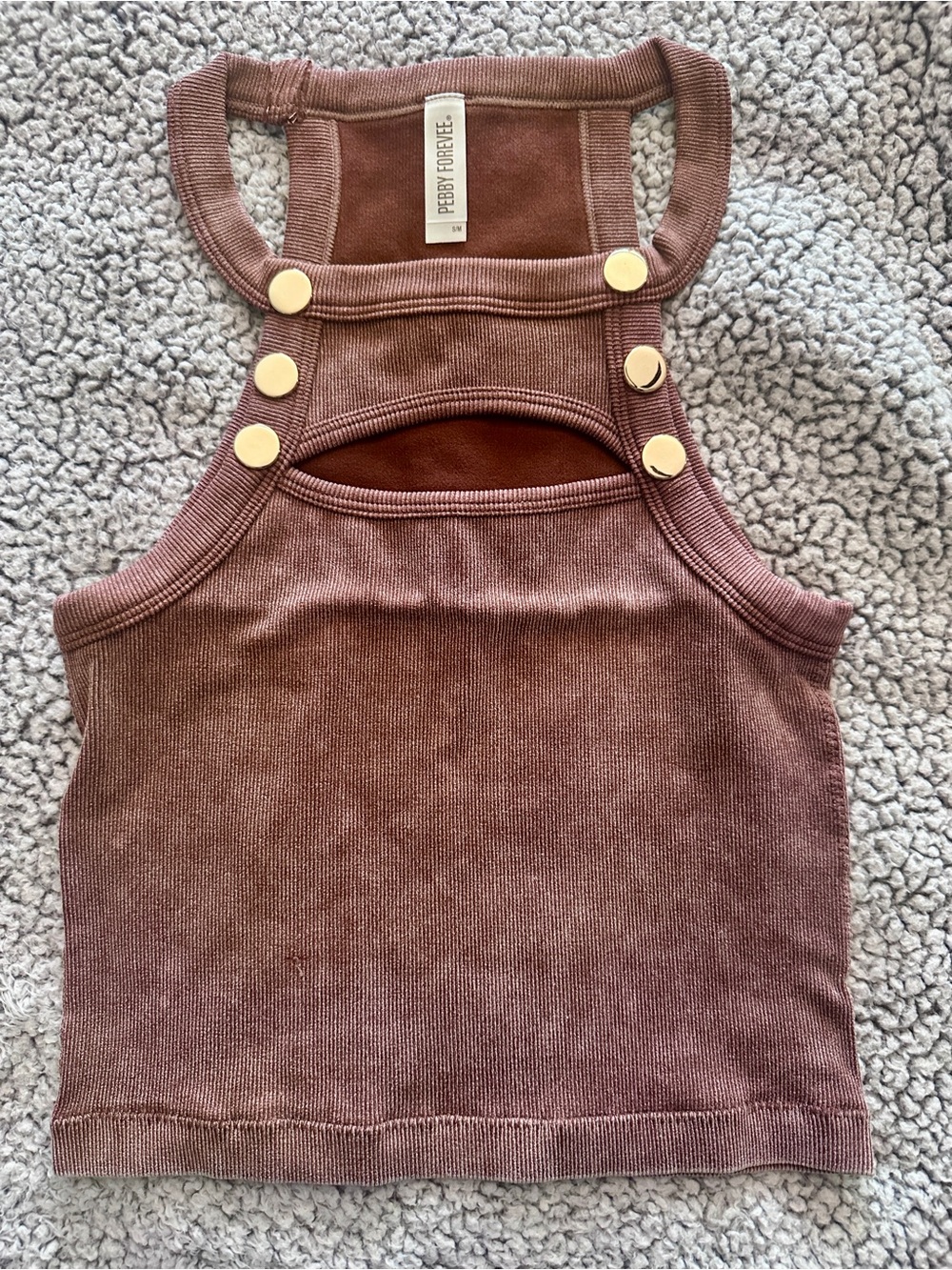 Pebby Forevee Outlook Tank-Ribbed Cutout Tank with Gold Buttons